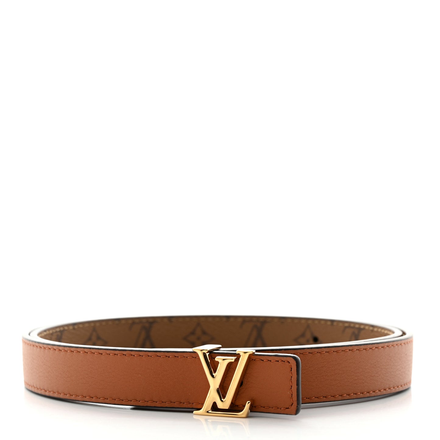 Calfskin Reverse Monogram 20mm LV Iconic Reversible Belt 80 32 Tan Brown