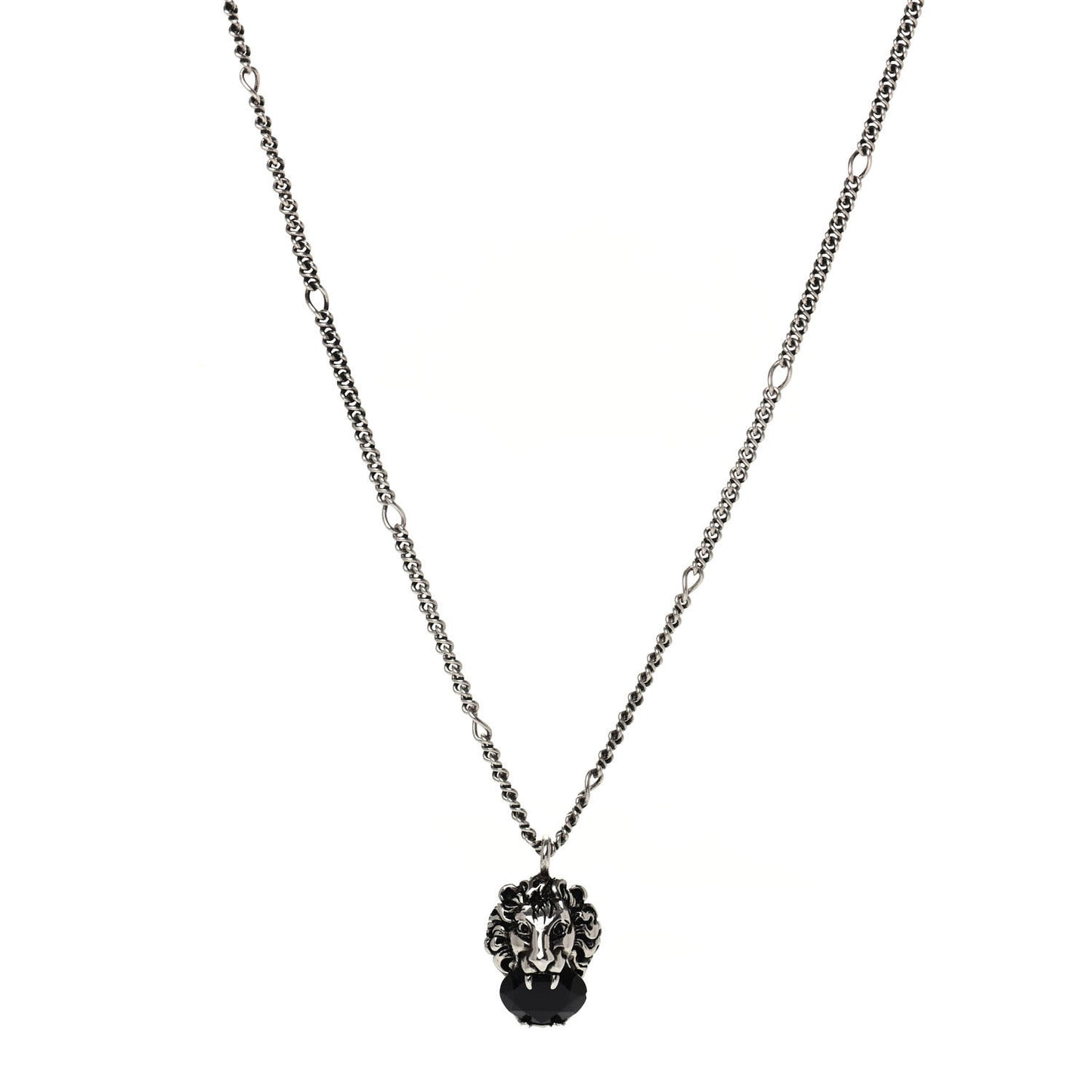 Metal Swarovski Crystal Lion Head Necklace Silver Black