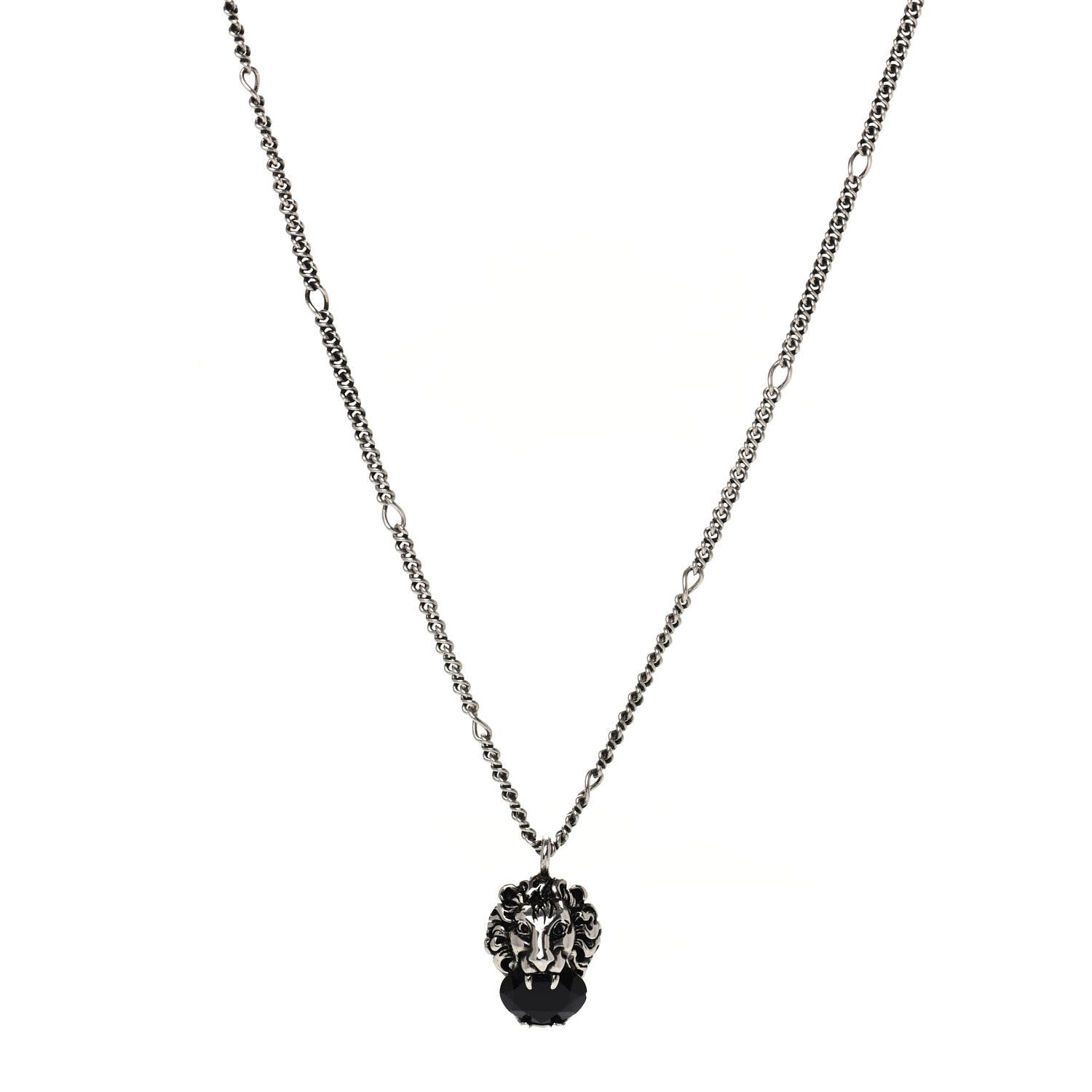 Gucci Metal Swarovski Crystal Lion Head Necklace Silver Black 1 of 3