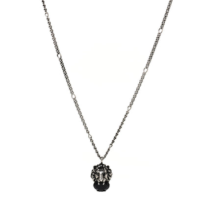 Gucci Metal Swarovski Crystal Lion Head Necklace Silver Black 1 of 3