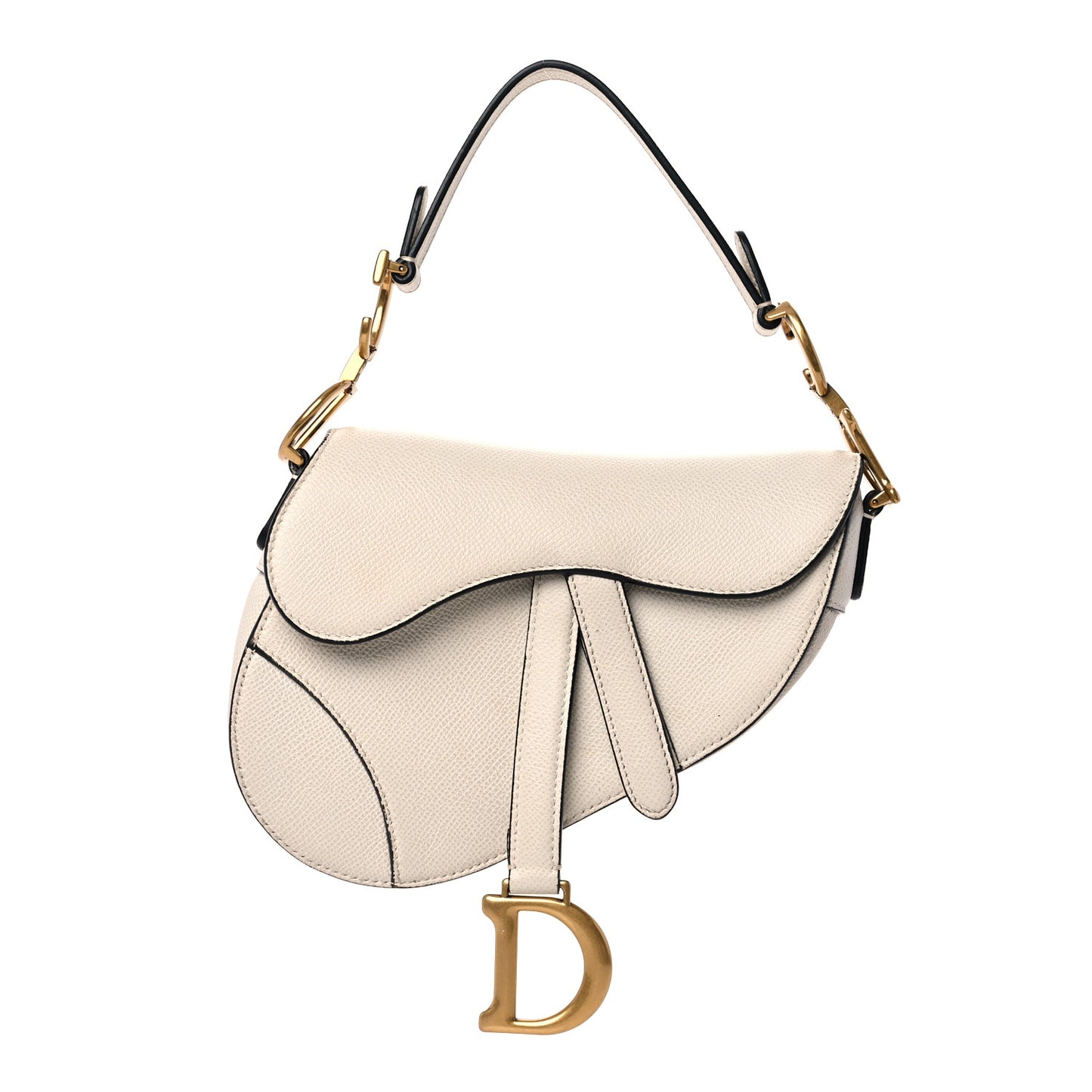 Grained Calfskin Mini Saddle Bag White