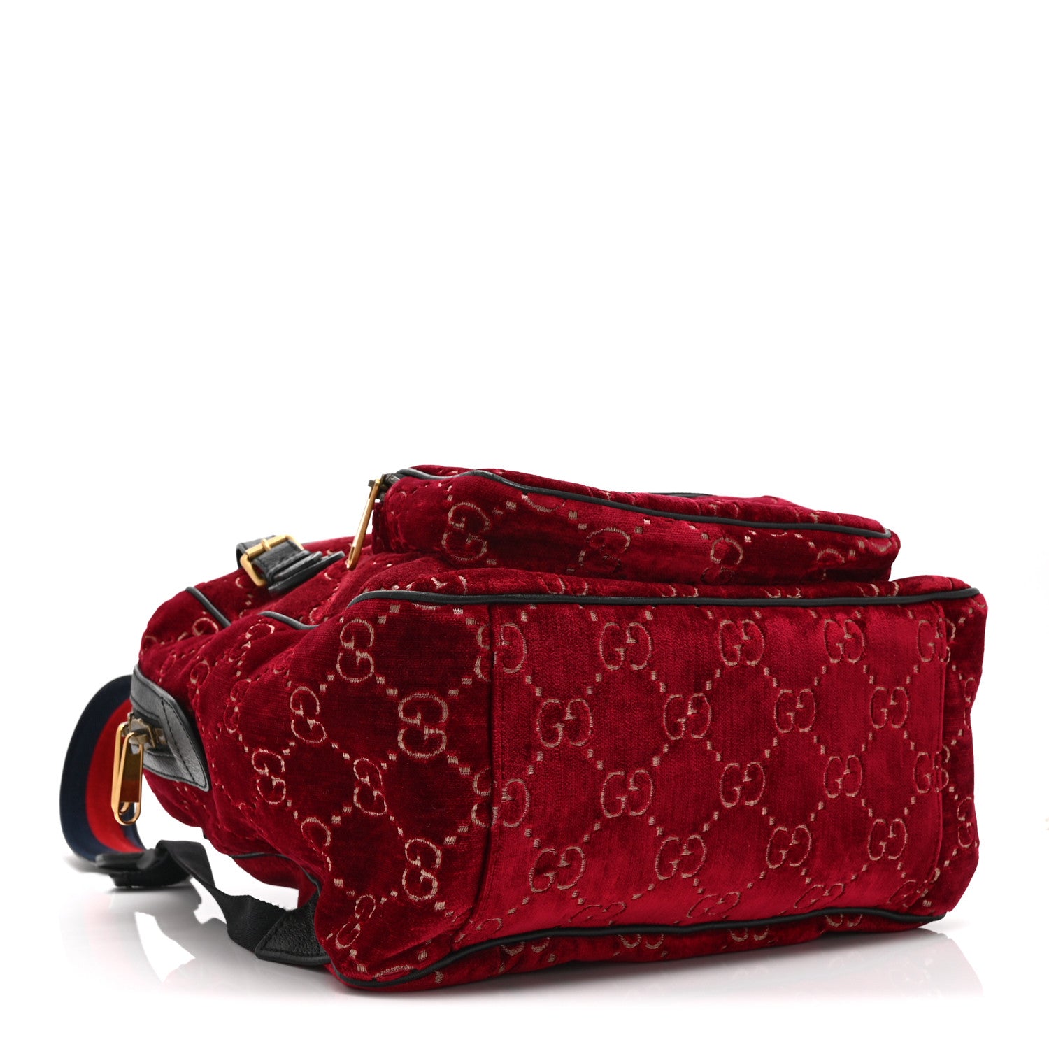 Gucci Velvet GG Monogram Textured Calfskin Web Small Double Buckle Backpack Red Cipria Black 4 of 11