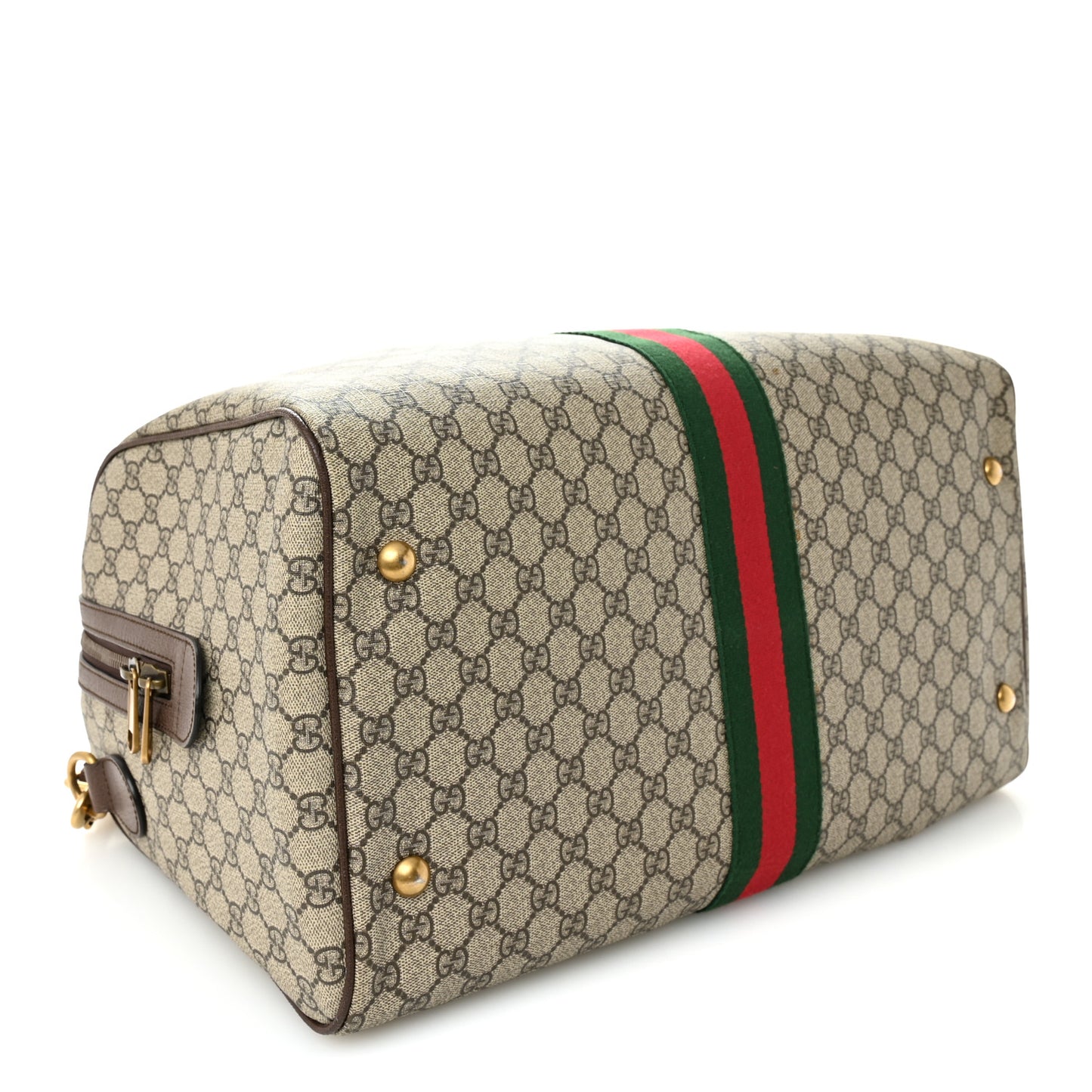 GG Supreme Monogram Textured Dollar Calfskin Web Medium Ophidia Carry-On Duffle Bag Beige Ebony New Acero