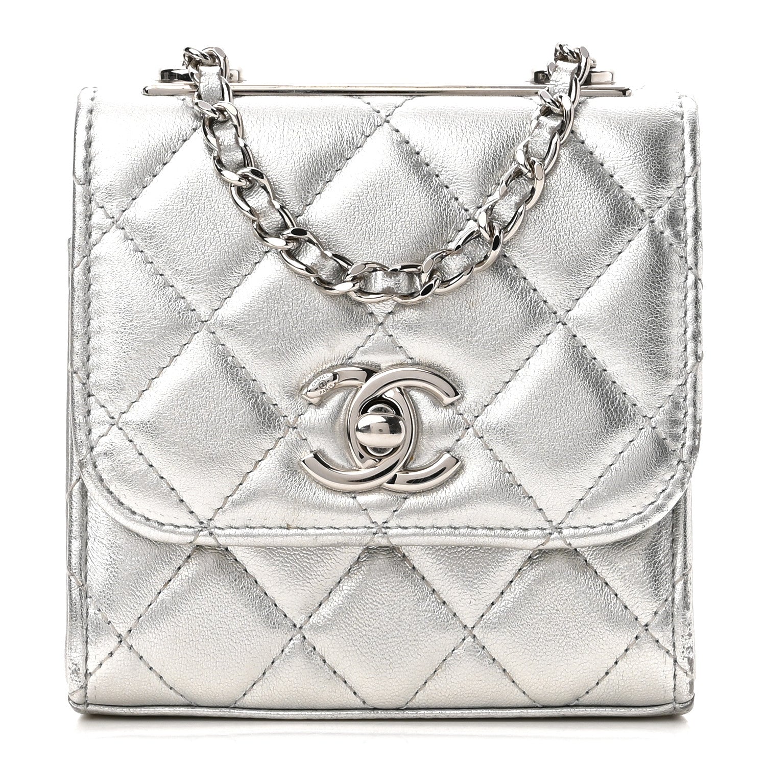 Chanel Metallic Lambskin Quilted Mini Trendy CC Clutch With Chain Silver 1 of 11