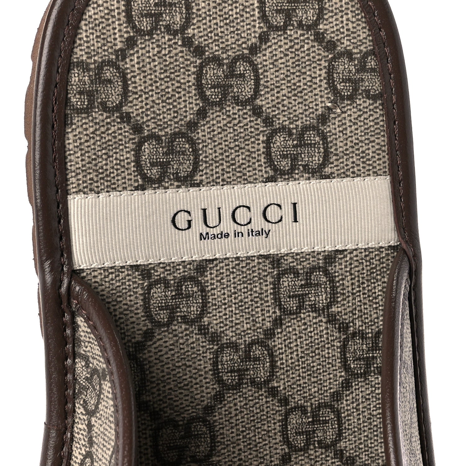 Gucci GG Supreme Monogram Miro Soft Calfskin Men's Horsebit Slippers 10 Beige Ebony New Acero 8 of 9