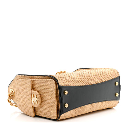 Chanel Braided Raffia Calfskin Quilted Mini Chanel 25 Handbag Beige Black 4 of 11