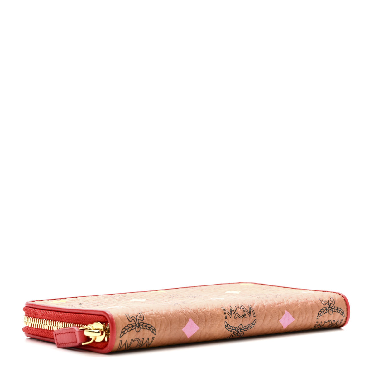 MCM Skyoptic Visetos Zip Around Wallet Cognac Red 1774585 
