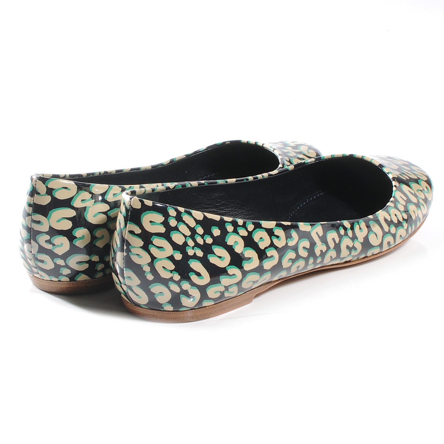 Patent Leopard Ballet Flats 38.5 Blue Infini