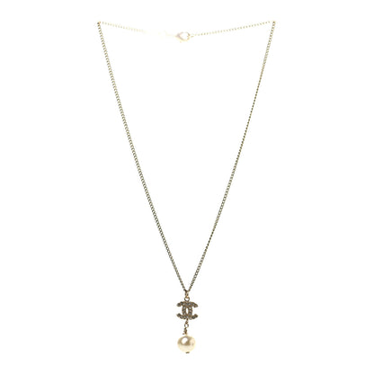Chanel Pearl Crystal CC Pendant Necklace Light Gold 3 of 5