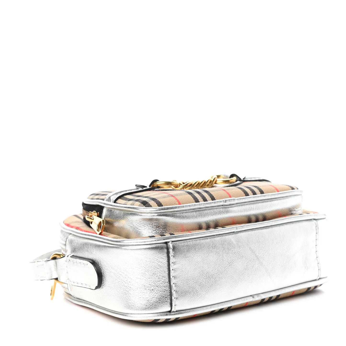 Smooth Calfskin 1983 Knight Check Link Camera Bag Silver