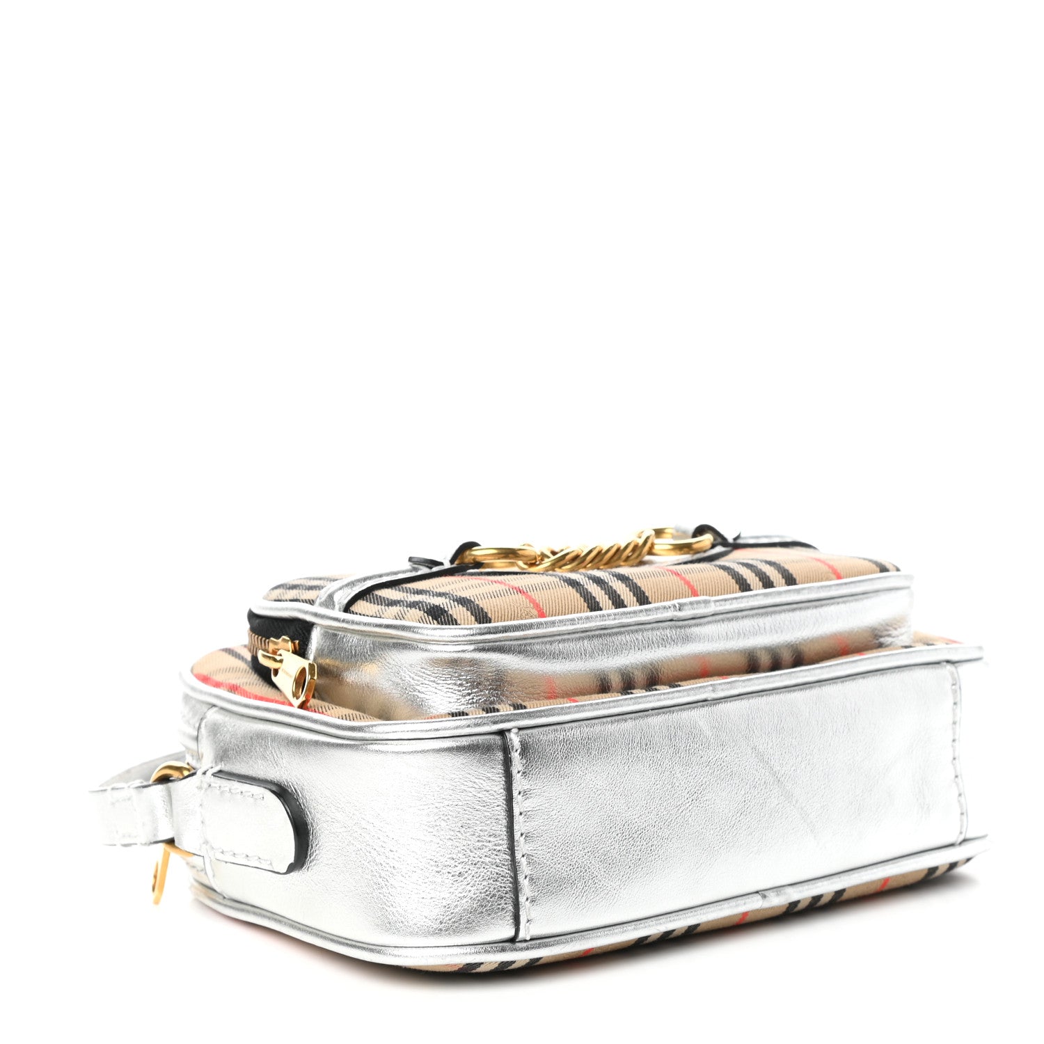 Burberry Smooth Calfskin 1983 Knight Check Link Camera Bag Silver 4 of 9