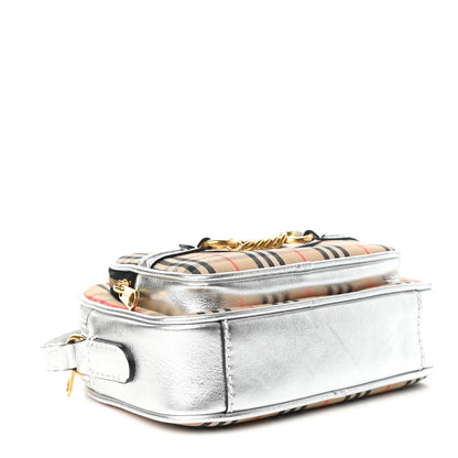 Burberry Smooth Calfskin 1983 Knight Check Link Camera Bag Silver 4 of 9