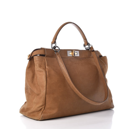 Fendi Nubuck Ayers Large Peekaboo Iconic Satchel Tan 3 of 16