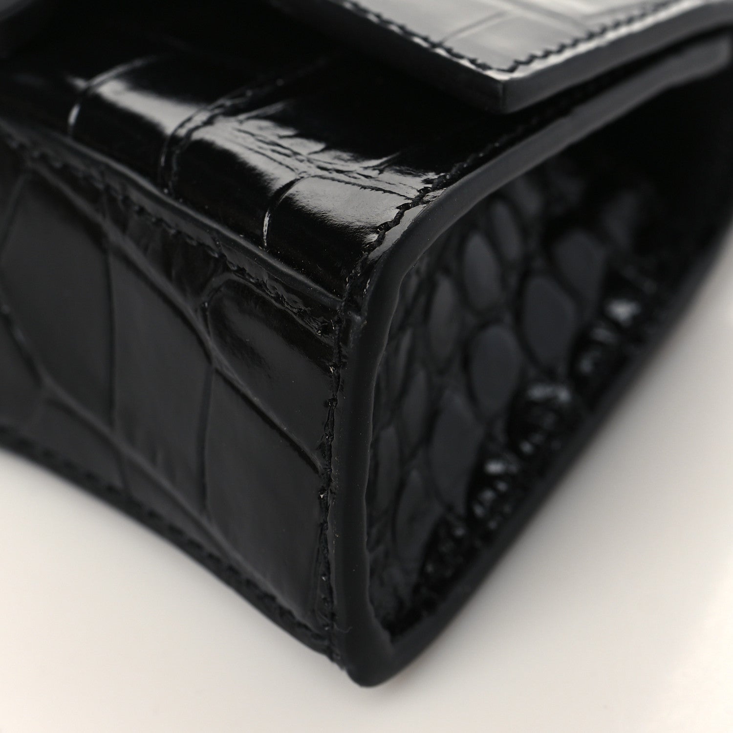 Balenciaga Shiny Calfskin Monochrome Crocodile Embossed Hourglass Top Handle Bag Mini with Chain Black 9 of 9