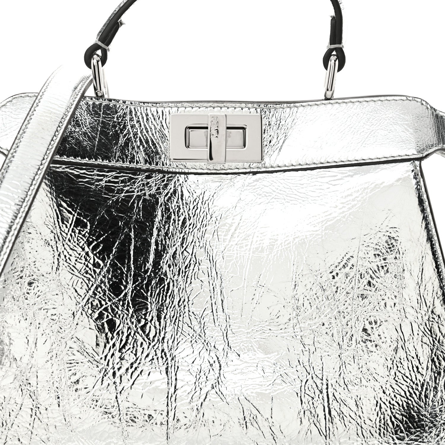 Fendi Rock Millenium Laminata Small Peekaboo I SEE U Satchel Argento 9 of 12
