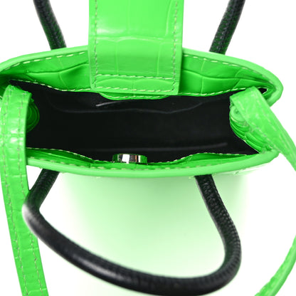 Balenciaga Shiny Calfskin Crocodile Embossed Logo Shopping Phone Holder Bag Fluo Green Black 5 of 8