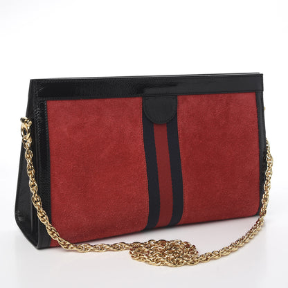 Gucci Suede Patent Web Medium Ophidia Chain Shoulder Bag Hibiscus Red Black 2 of 9