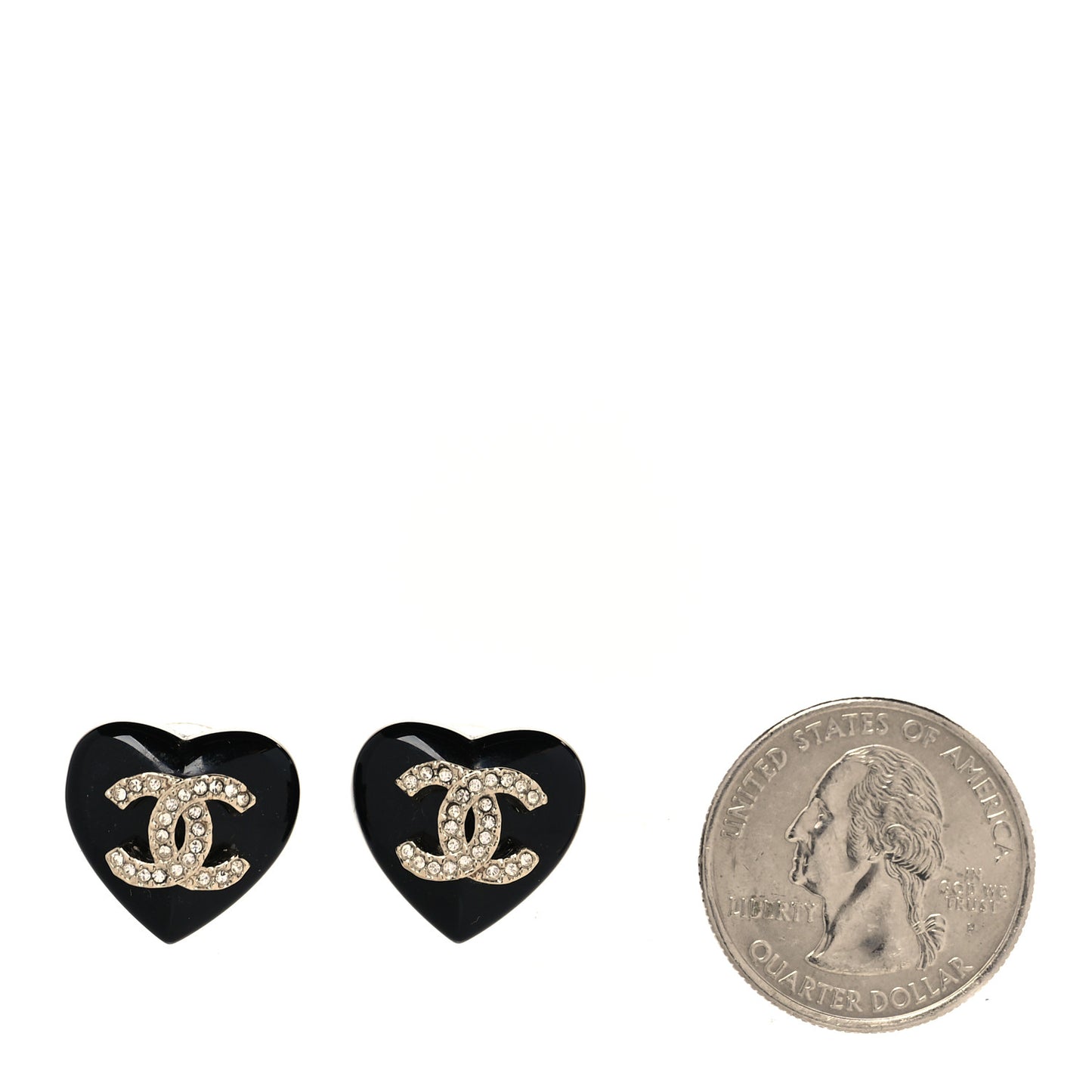 Resin Crystal CC Heart Earrings Black Gold