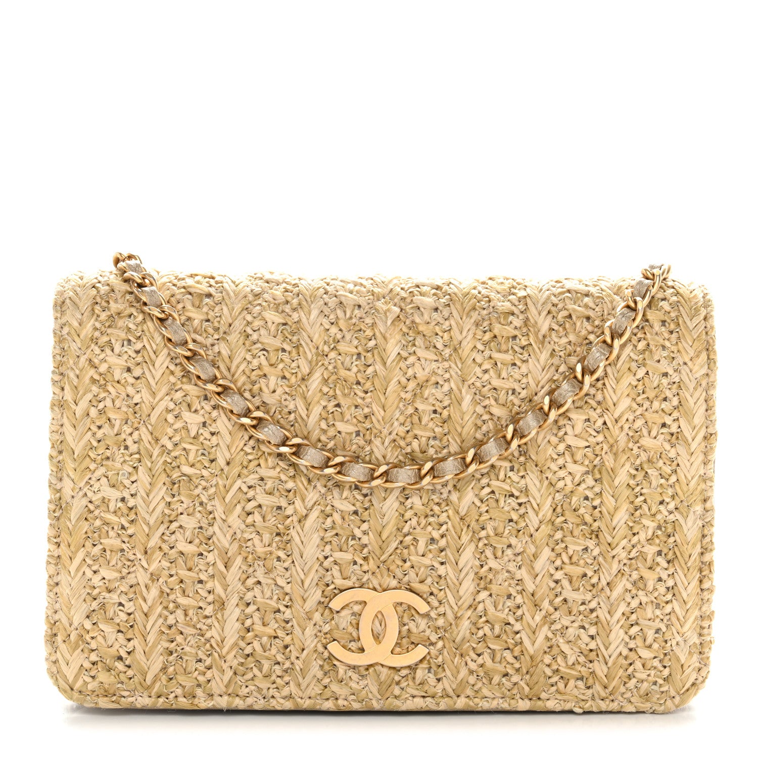 Chanel Woven Straw Braided Ancient Greek Wallet On Chain WOC Beige 3 of 34