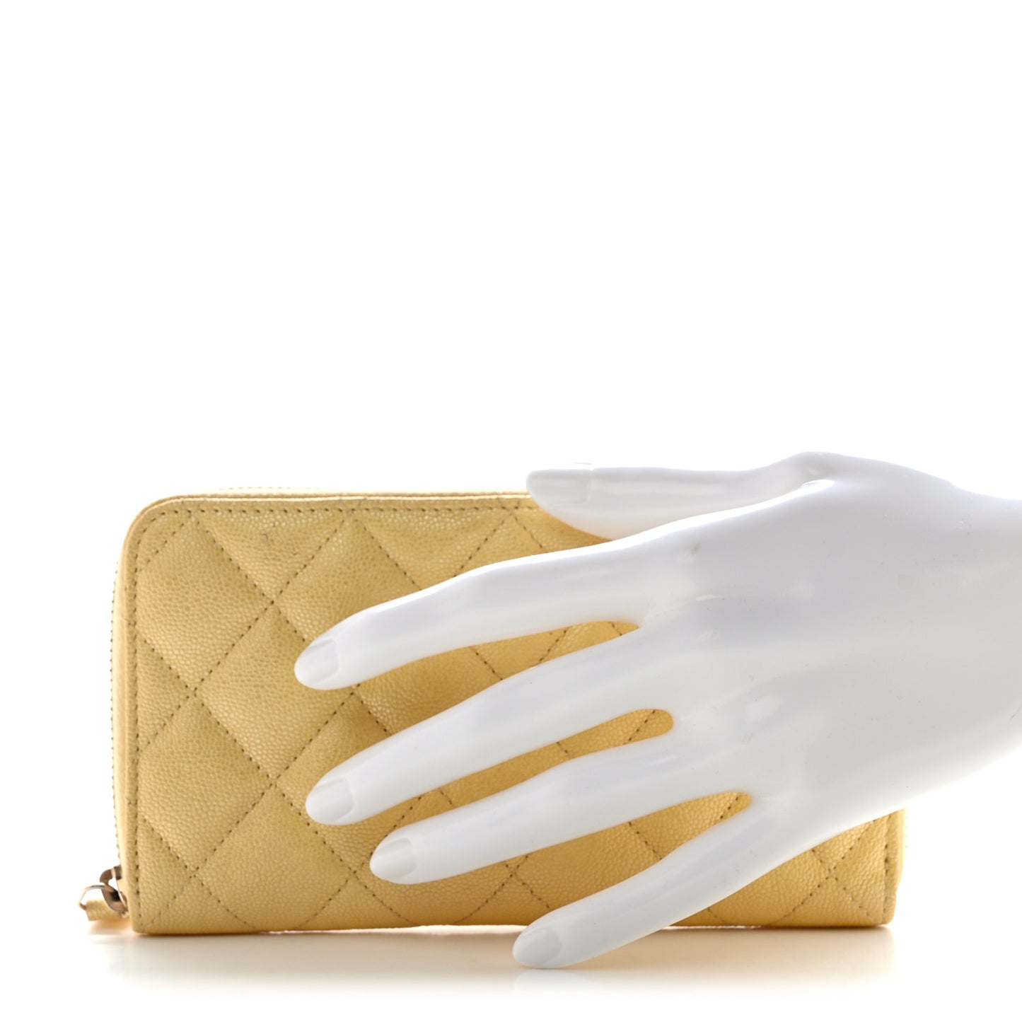 Iridescent Caviar Quilted Medium Zip Around Wallet Yellow