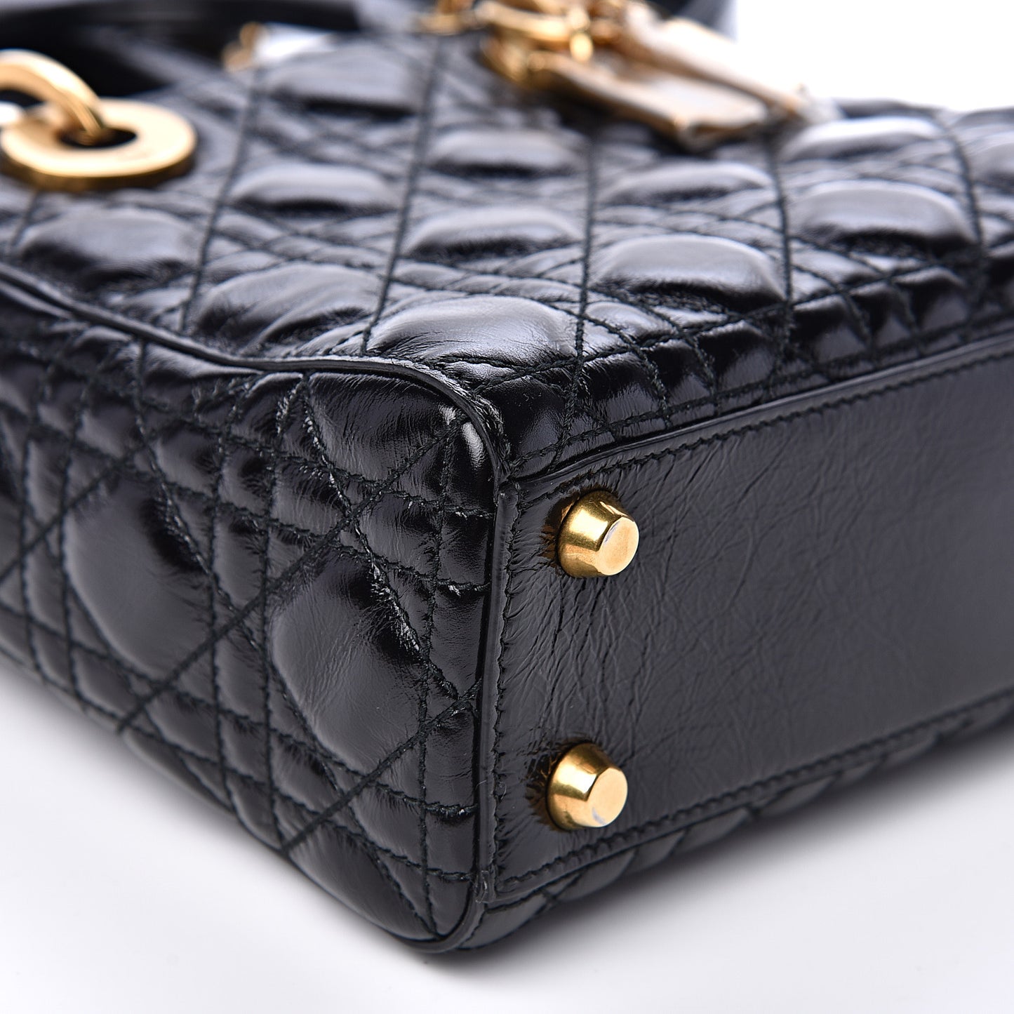 Crinkled Patent Cannage Small Lucky Badges My Lady Dior Black