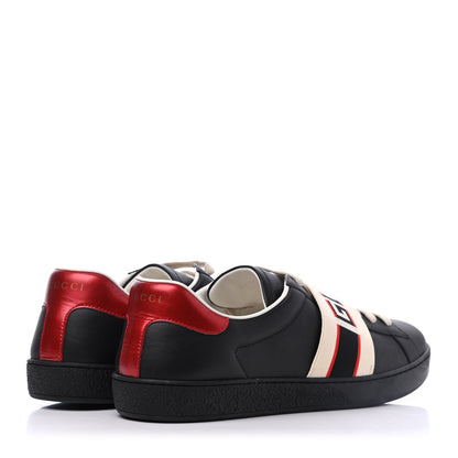 Gucci Calfskin Stripe Mens New Ace Sneakers 10 Black Ecru Red Flame 4 of 15