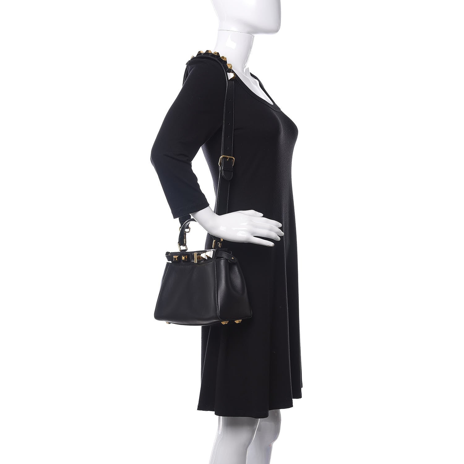 Fendi Nappa Studded Mini Peekaboo Iconic Satchel Black 2 of 11