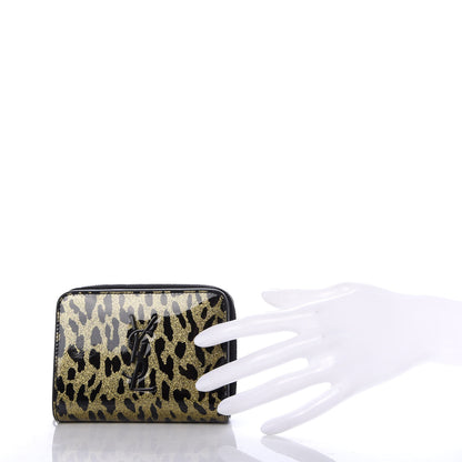 Saint Laurent Patent Glitter Leopard Monogram Compact Wallet Black Multi 2 of 7