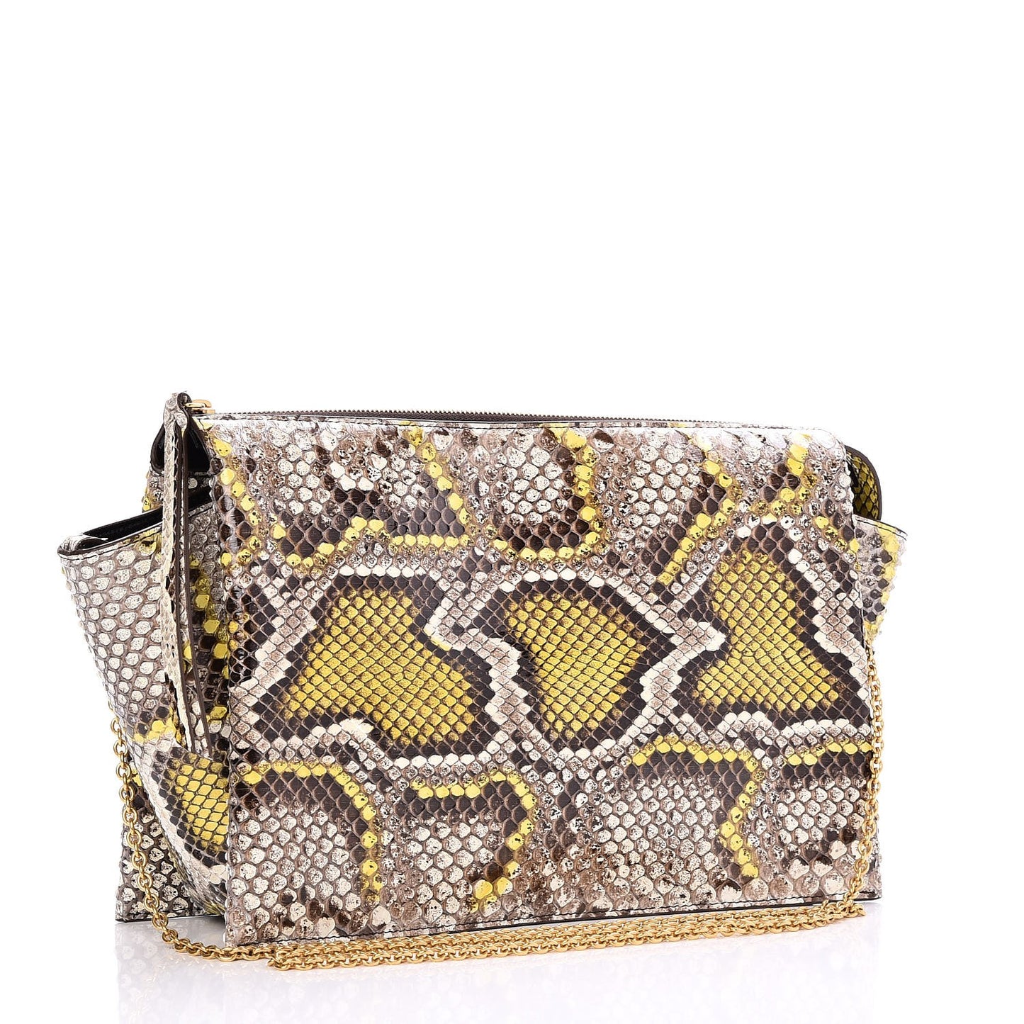 Python Painted Tri-Fold Clutch on Chain Yellow