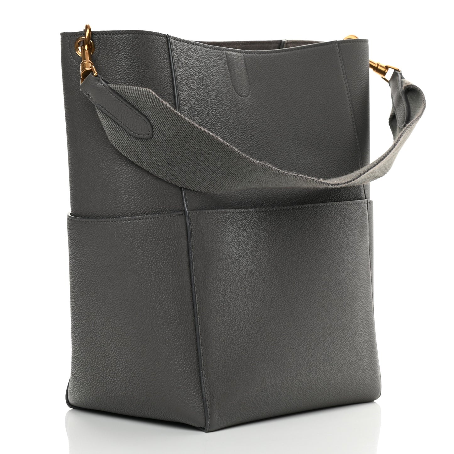 Soft Grained Calfskin Sangle Bucket Bag Grey