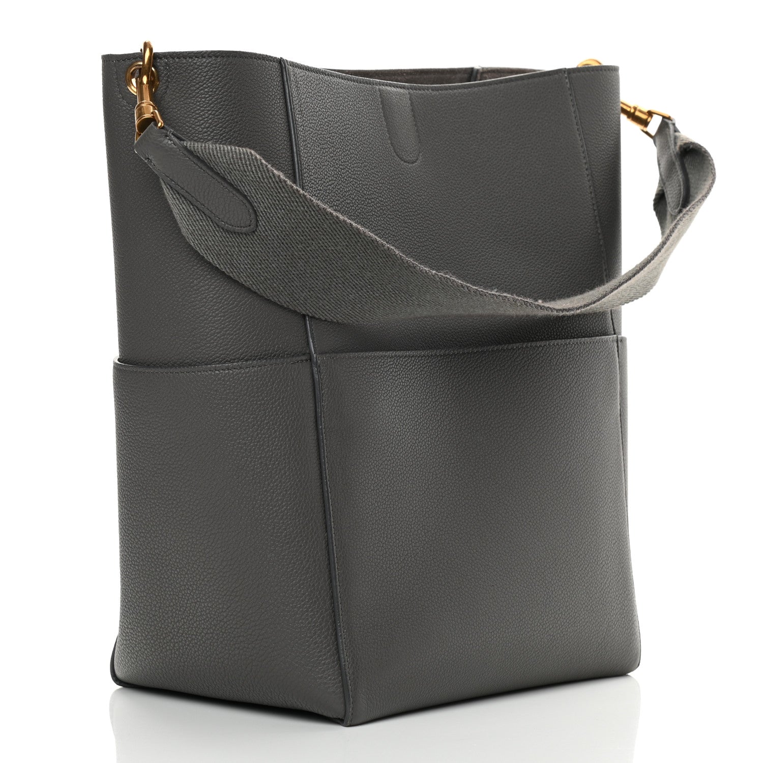 Celine Soft Grained Calfskin Sangle Bucket Bag Grey 3 of 16