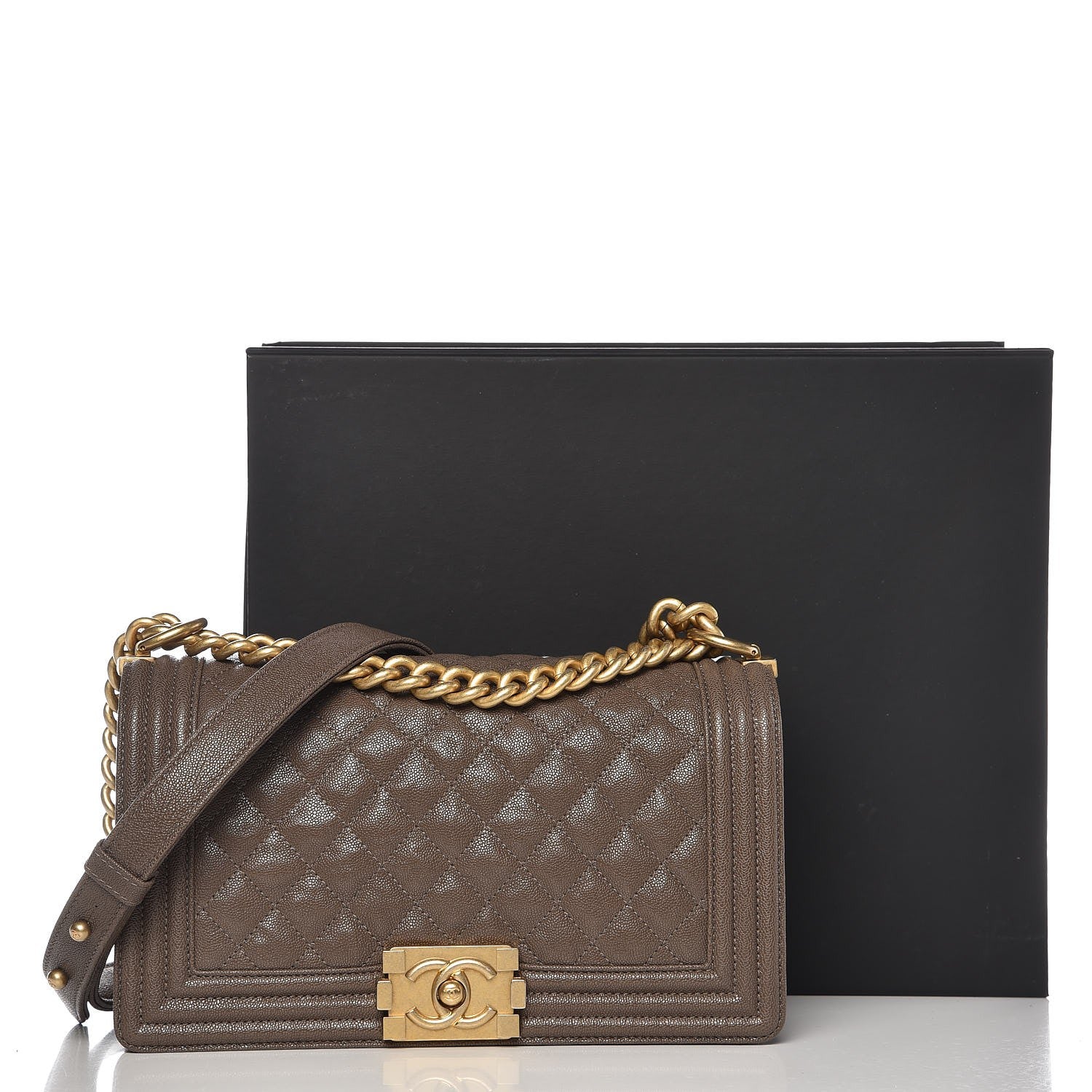 Chanel Caviar Quilted Medium Boy Flap Khaki 8 of 8