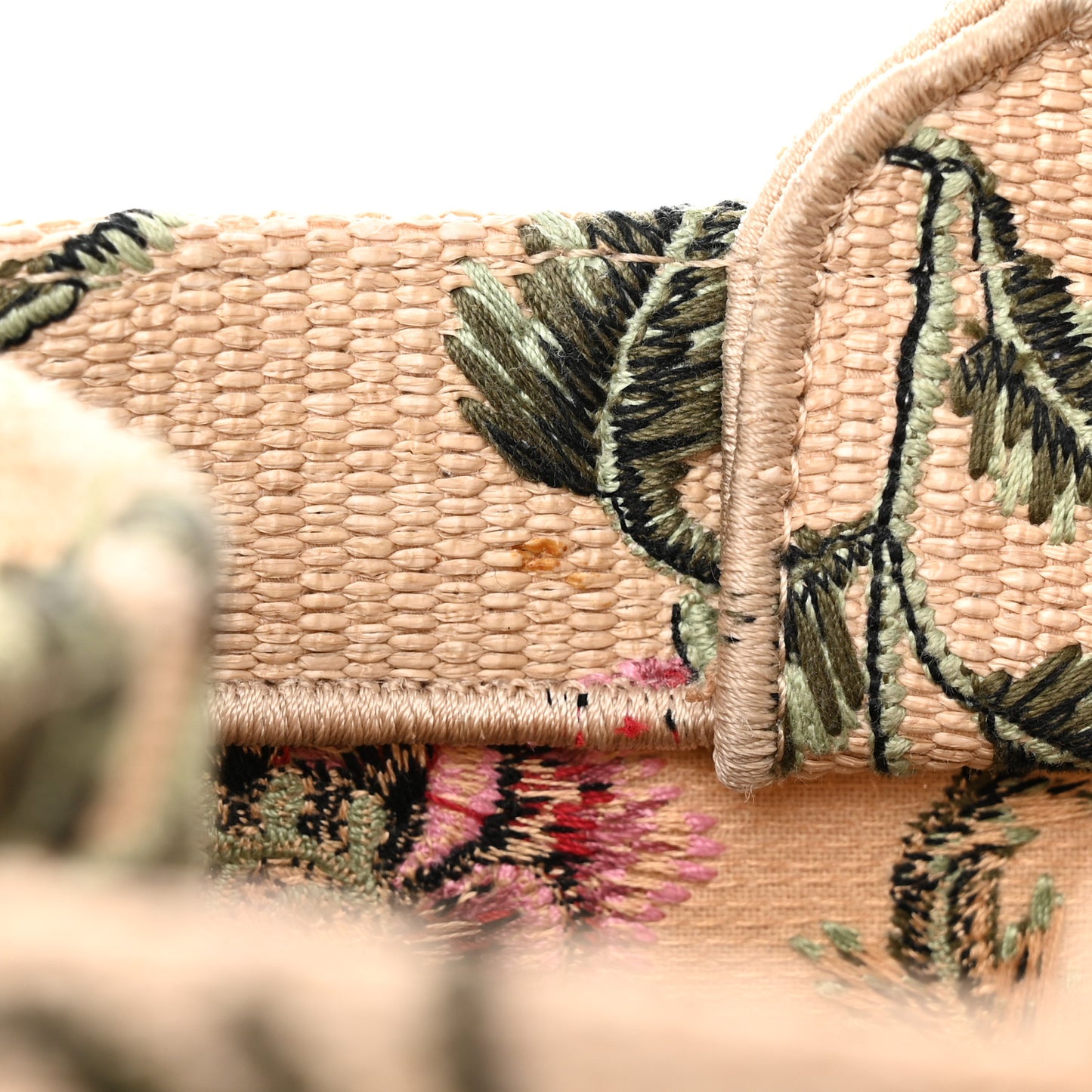Raffia Embroidered Petites Fleurs Medium Book Tote Natural