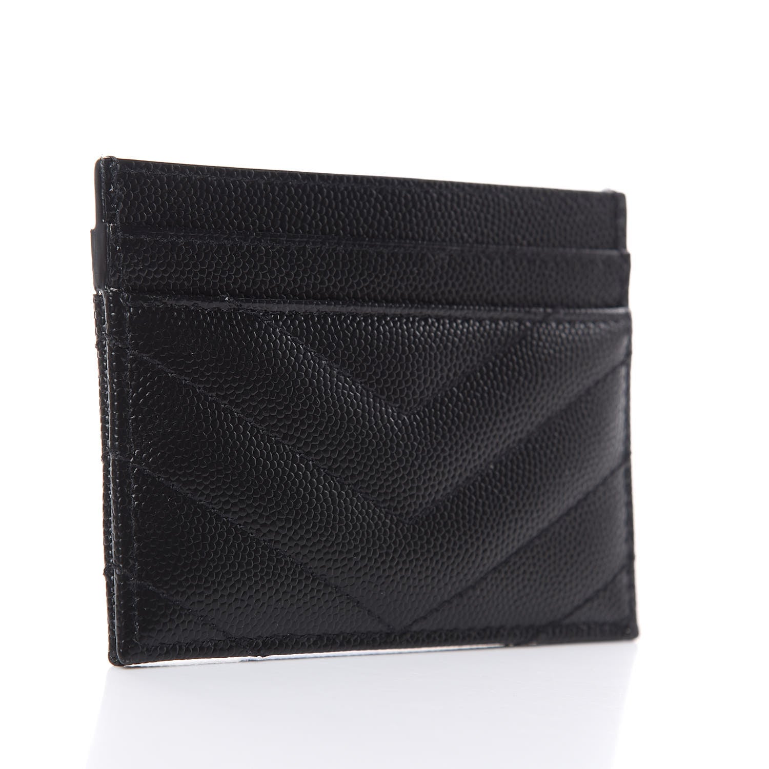 Saint Laurent Grain De Poudre Matelasse Chevron Monogram Credit Card Case Black 3 of 7