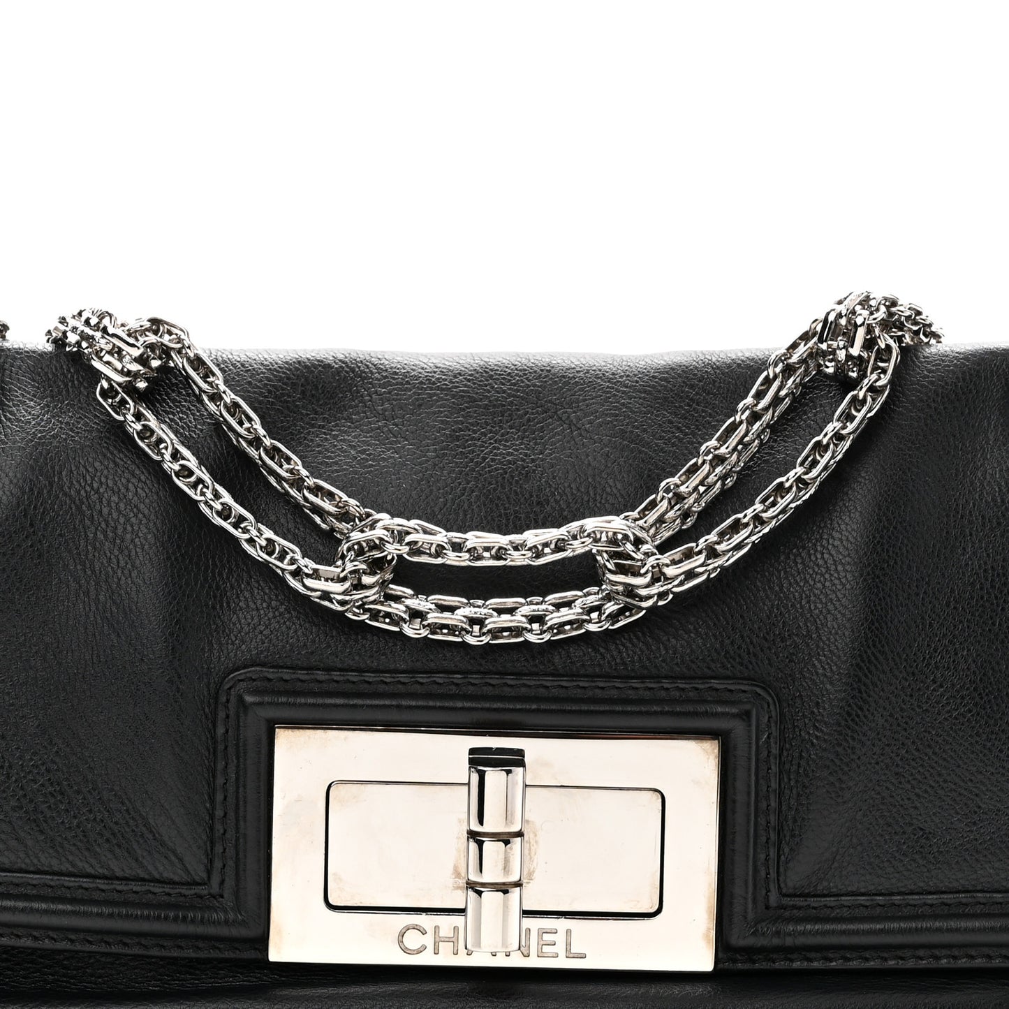 Grained Calfskin Mademoiselle Lock Bijoux Chain Flap Black