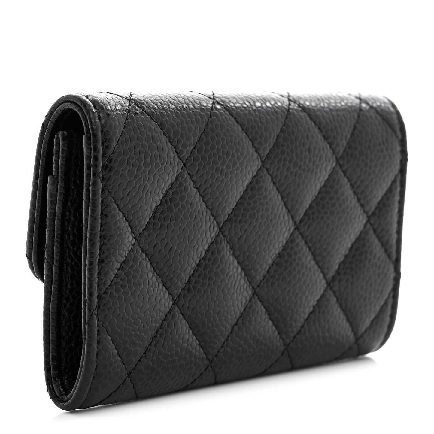Caviar Quilted Flap Card Holder Black