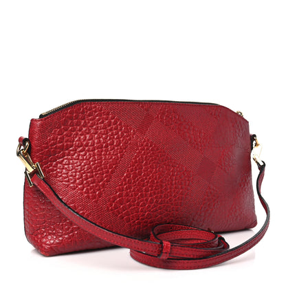 Burberry Signature Grain Calfskin Check Embossed Small Chichester Crossbody Clutch Bag Red 3 of 11