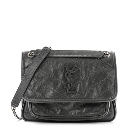 Saint Laurent Crinkled Calfskin Matelasse Monogram Baby Niki Chain Satchel Storm 1 of 13