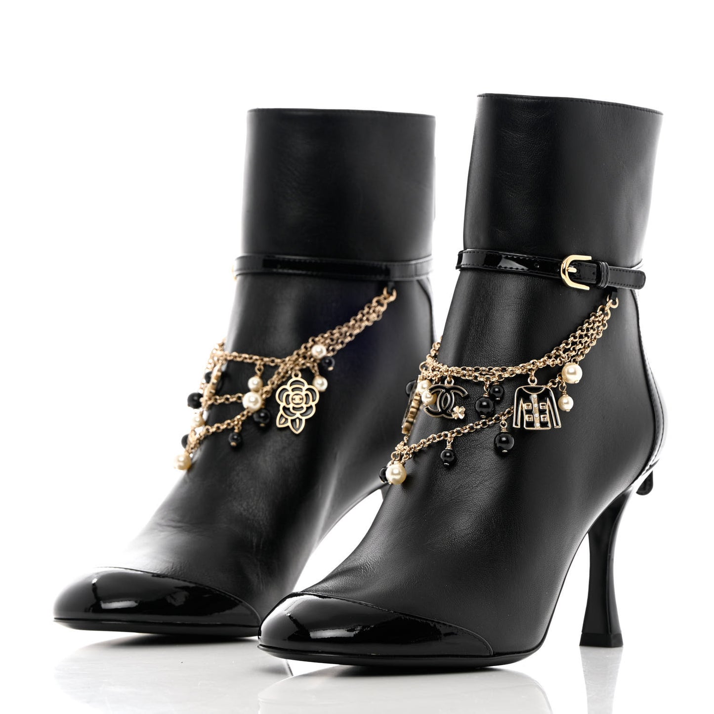 Lambskin Patent Calfskin Ankle Boots 37 Black