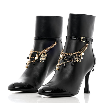Chanel Lambskin Patent Calfskin Ankle Boots 37 Black 3 of 12