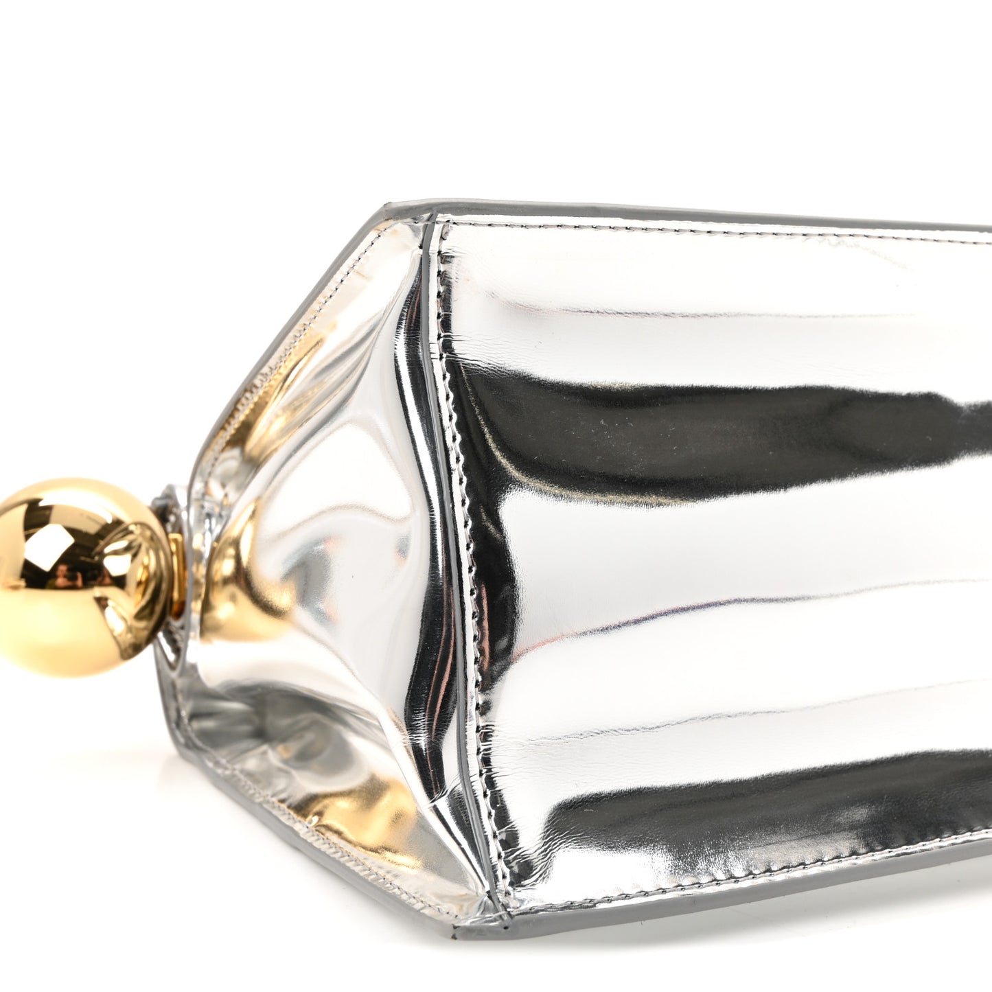 Metallic Patent Calfskin La Pochette Rond Carre Silver