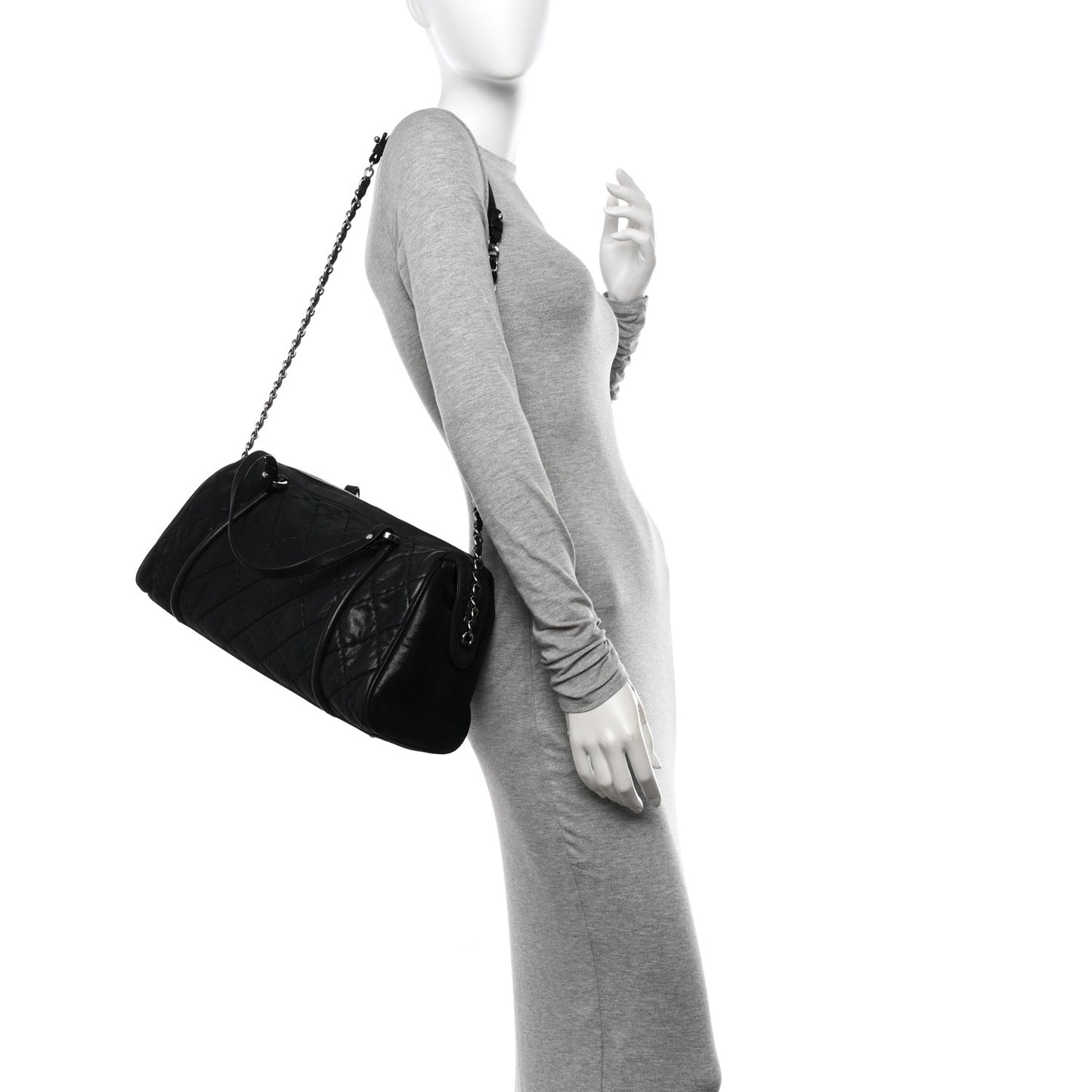 Iridescent Calfskin Quilted Relax CC Bowler Bag Black