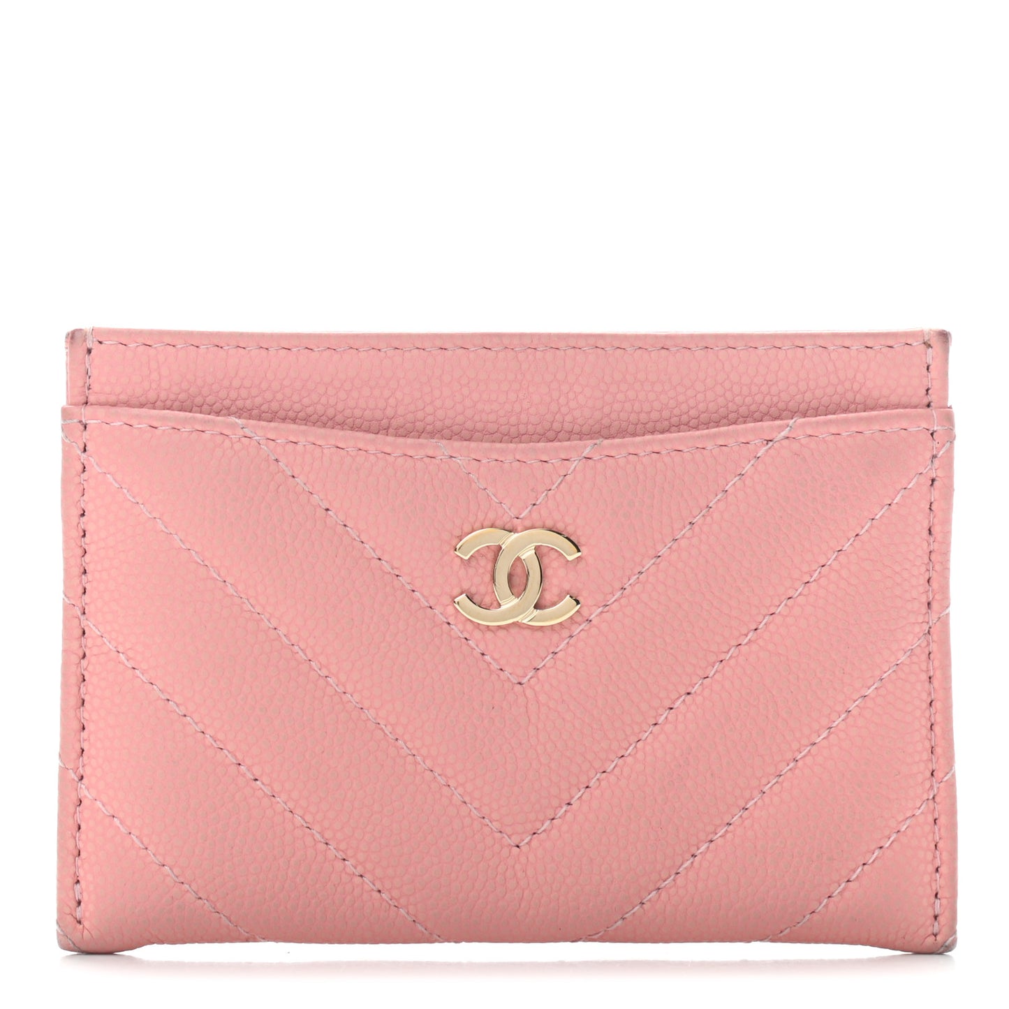 Caviar Flat Chevron Quilted Card Holder Wallet Pink