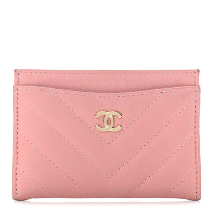 Chanel Caviar Flat Chevron Quilted Card Holder Wallet Pink 1 of 10