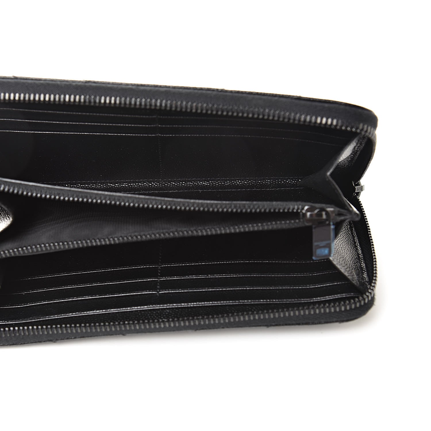 Saint Laurent Grain De Poudre Matelasse Chevron Monogram Zip Around Wallet Black 5 of 7