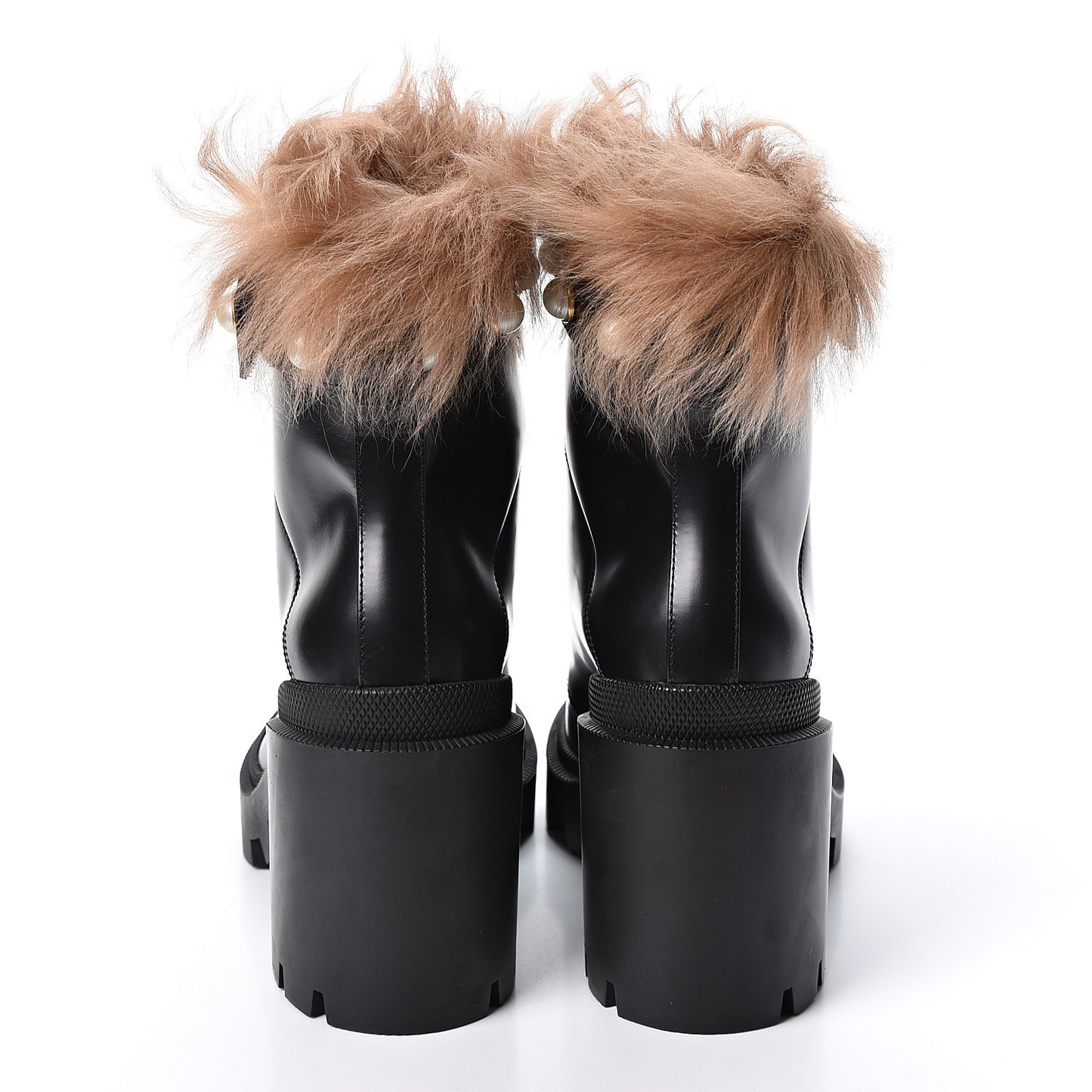Magnum Calfskin Fur Pearl Lace Up Combat Ankle Boots 37 Black Naturale