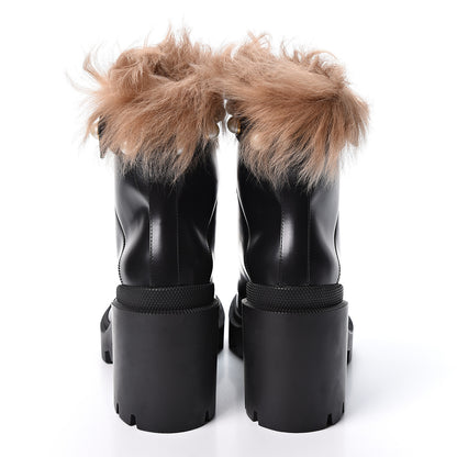 Gucci Magnum Calfskin Fur Pearl Lace Up Combat Ankle Boots 37 Black Naturale 5 of 9