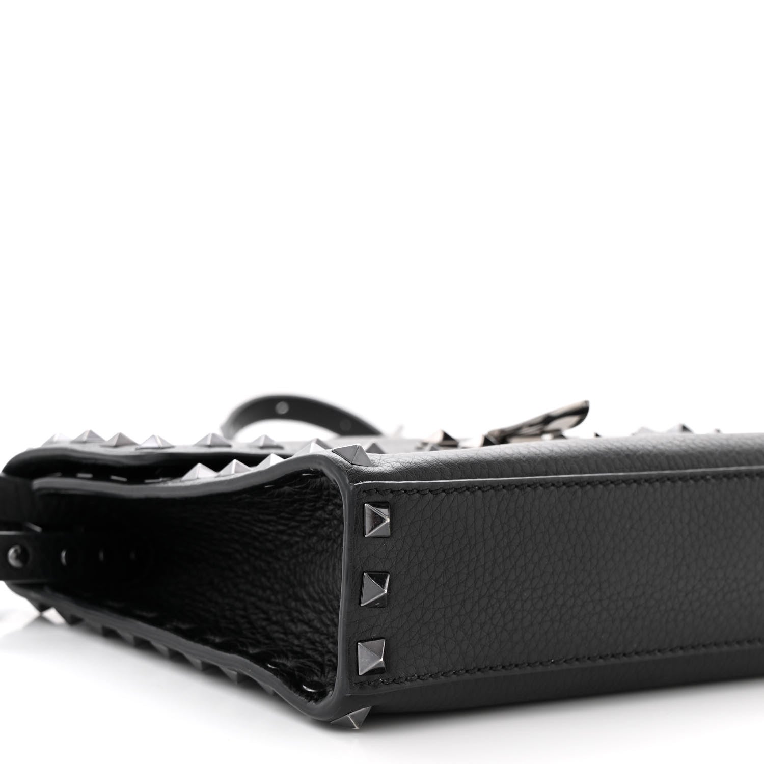 Valentino Garavani Pebbled Calfskin Monochrome Medium Rockstud Flip Lock Crossbody Bag Black 8 of 9