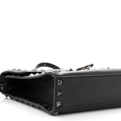 Valentino Garavani Pebbled Calfskin Monochrome Medium Rockstud Flip Lock Crossbody Bag Black 8 of 9
