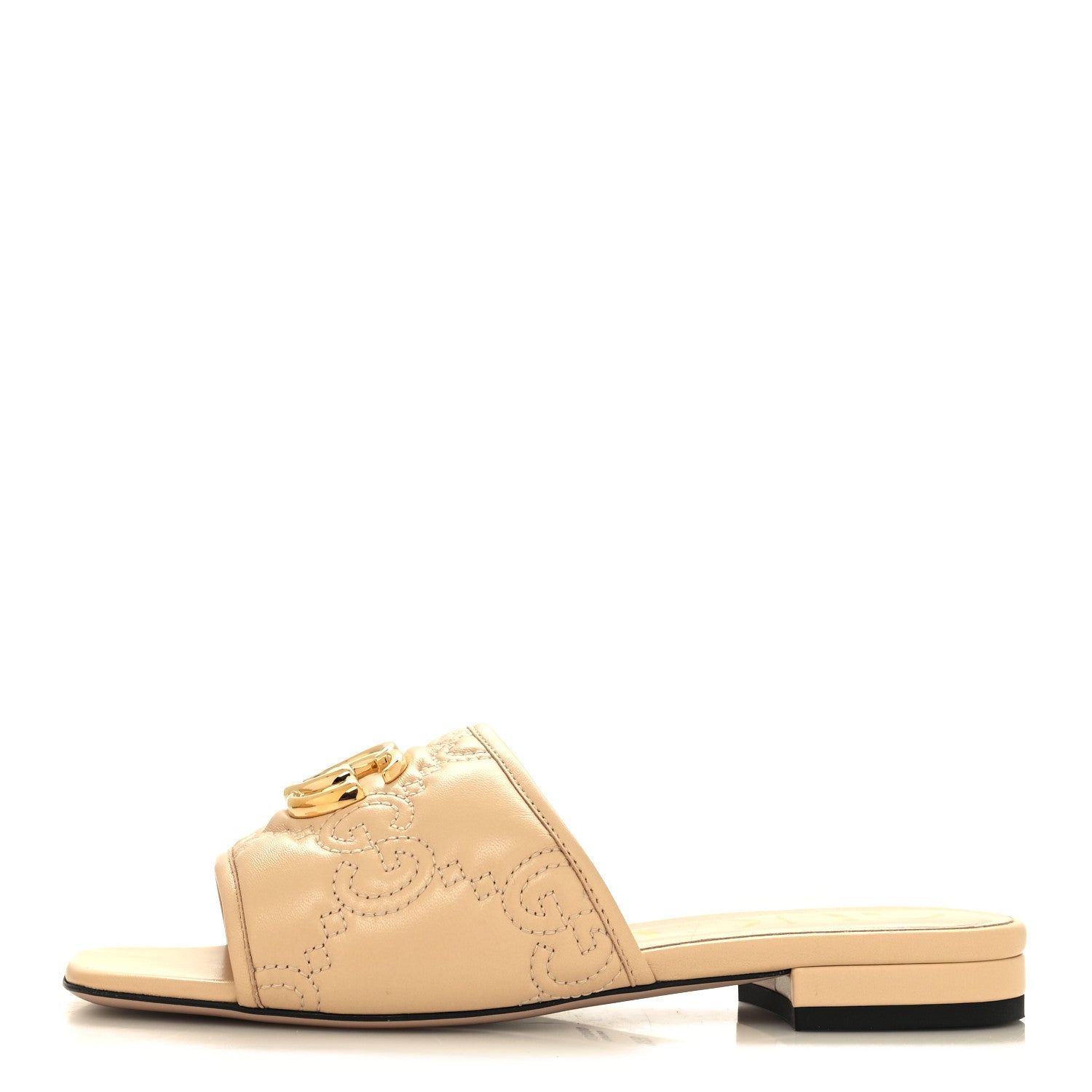 Gucci Nappa GG Matelasse GG Marmont Flat Slide Sandals 35.5 Naturale 1 of 9